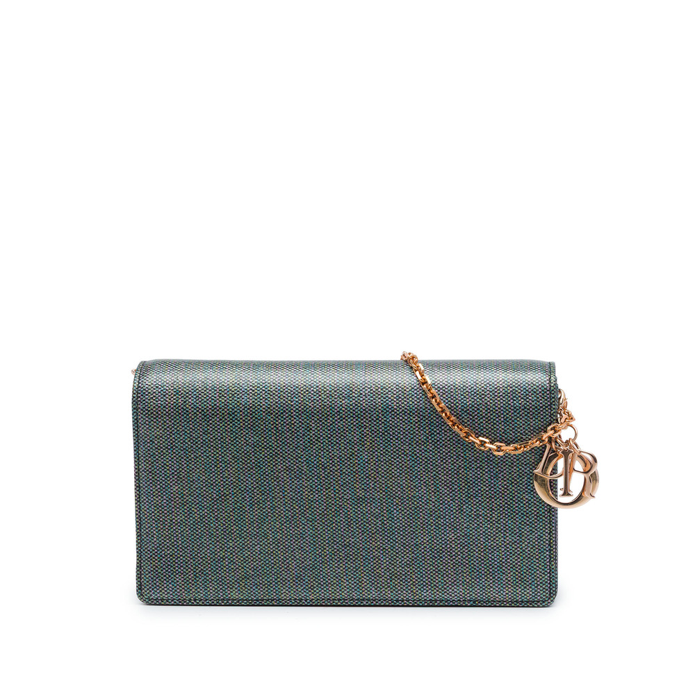 Pre-Loved Dior Coated Canvas Houndstooth Wallet on Chain